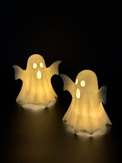 Set of 2 Spooky 3D Printed Ghost Tealight Holders – Battery-Operated Candle Decor (Flameless Only)
