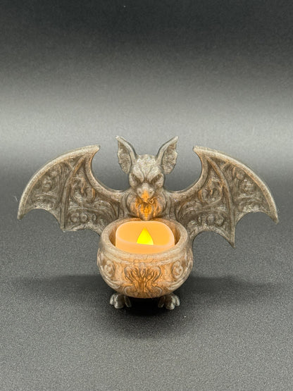 2 pk. 3D Printed Bat & Cauldron Tealight Cover – Flameless Halloween Candle Décor