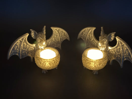 2 pk. 3D Printed Bat & Cauldron Tealight Cover – Flameless Halloween Candle Décor