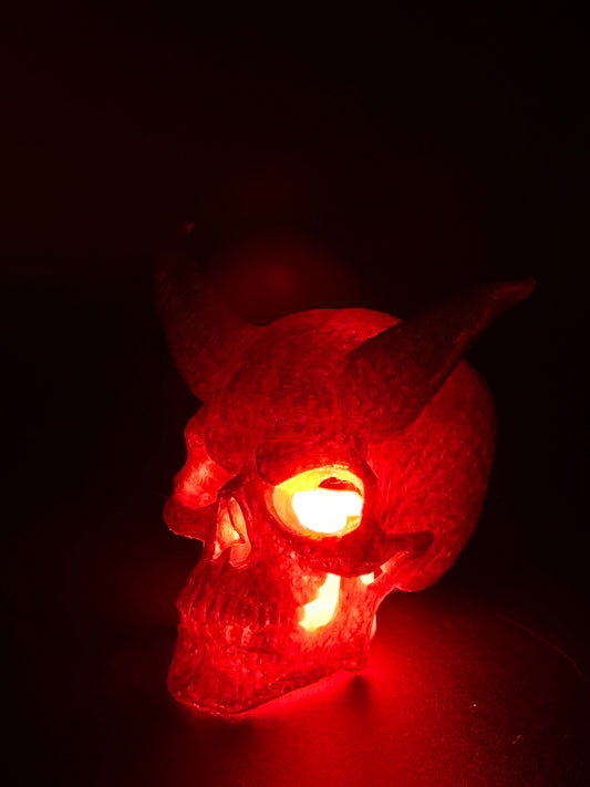 3D Printed Demon Skull with Horns Tealight Cover