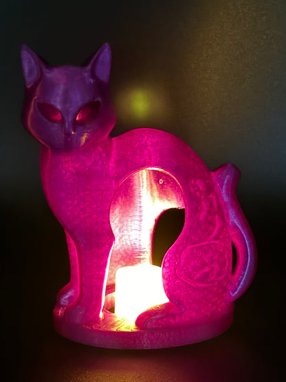3D Printed Cat Tealight Cover – Unique Decorative LED Tealight Holder (Flameless Only)