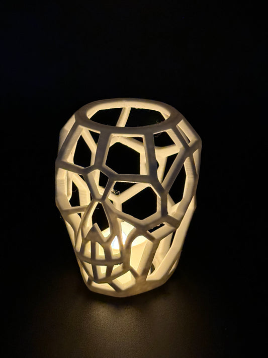 Geometric Skull Tealight Holder – 3D Printed LED Candle Cover (Flameless Use Only)