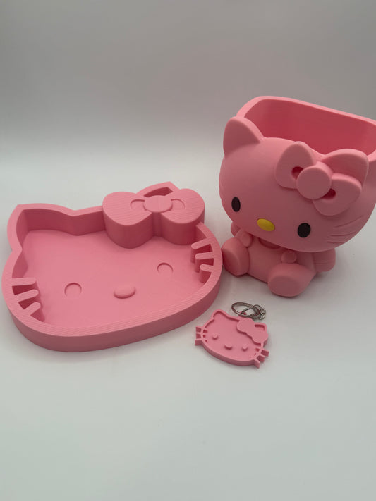 🎀 3-Pack 3D Printed Hello Kitty Set – Pen Holder, Storage Tray & Keychain 🎀