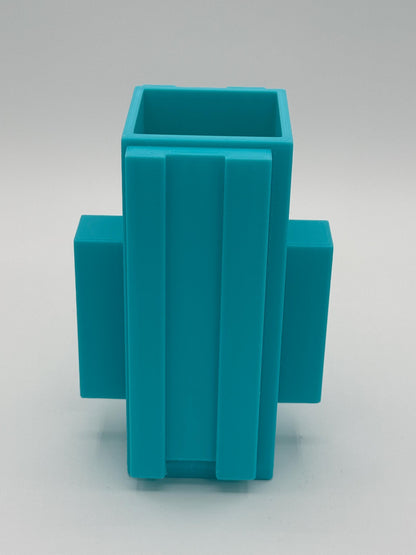 Modern cube vase, simplified block vase, unique cubism design, subtle brutalist themes, 6"H x 4"W