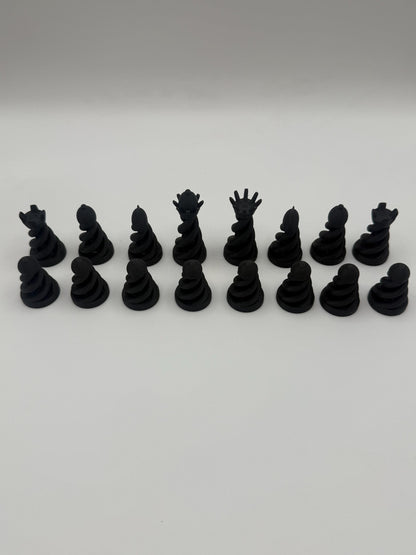 Spiral chess set, with collapsible board and case, 3D printed chess set with spiral pieces