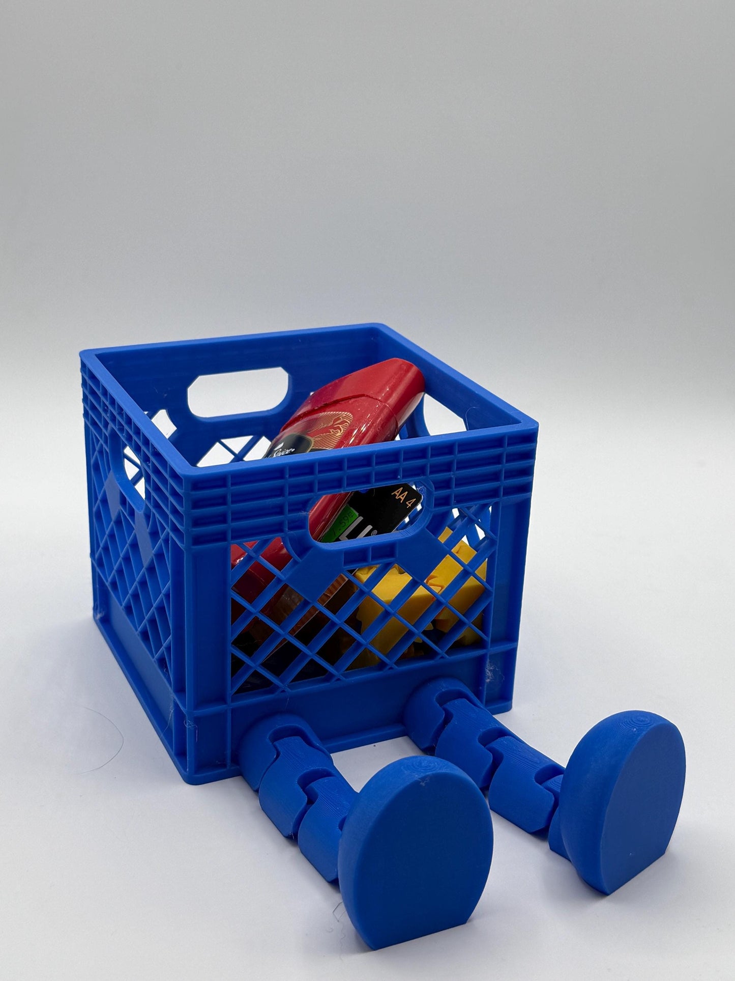 Sitting crate with legs, Funny storage crate with legs, sitting legs storage