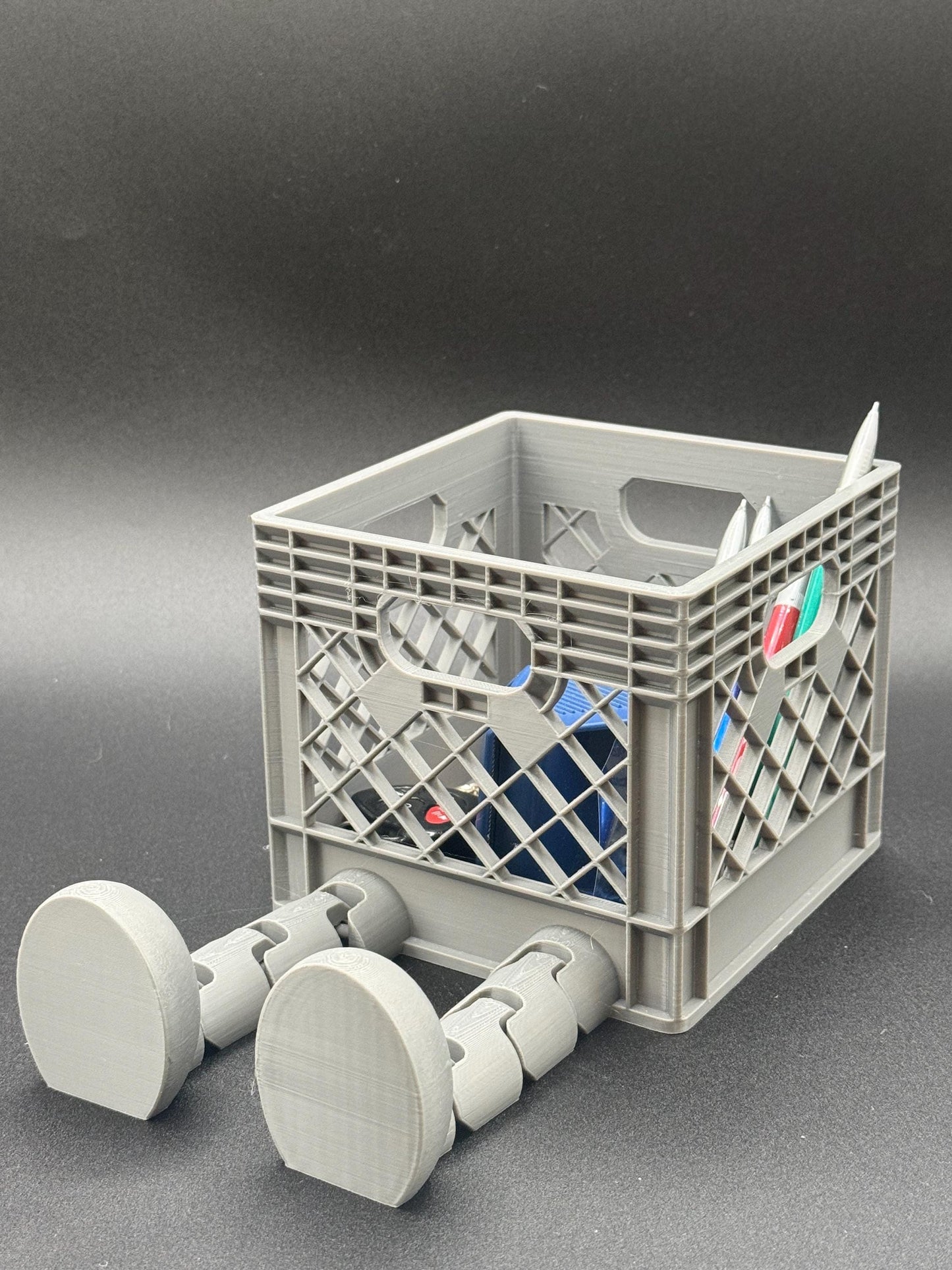 Sitting crate with legs, Funny storage crate with legs, sitting legs storage
