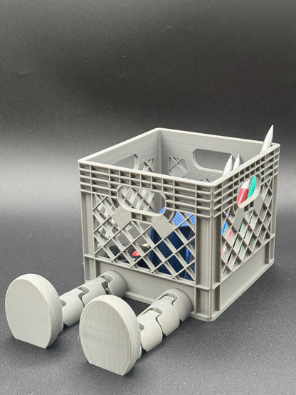 Sitting crate with legs, Funny storage crate with legs, sitting legs storage