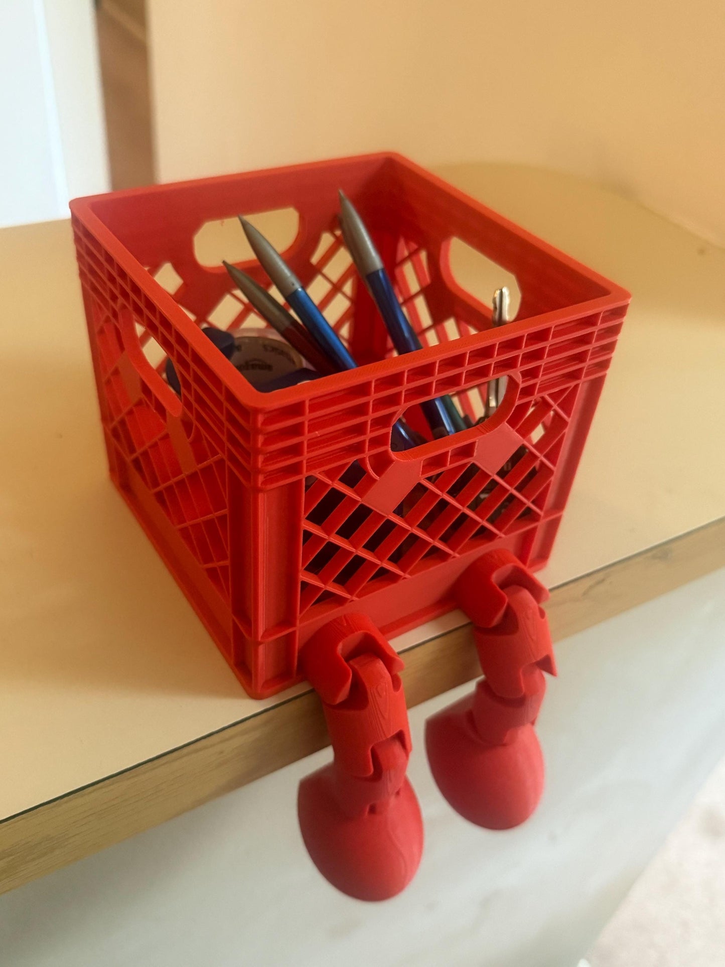 Sitting crate with legs, Funny storage crate with legs, sitting legs storage